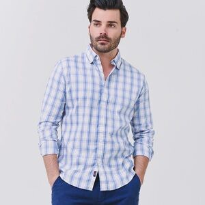 Faherty Movement Shirt Large Spring Skies Plaid Stretch Button-Down Long Sleeve